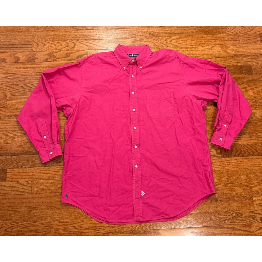 Vintage Ralph Lauren The Big Oxford Shirt Mens Large Pink Button Down OCBD Pony